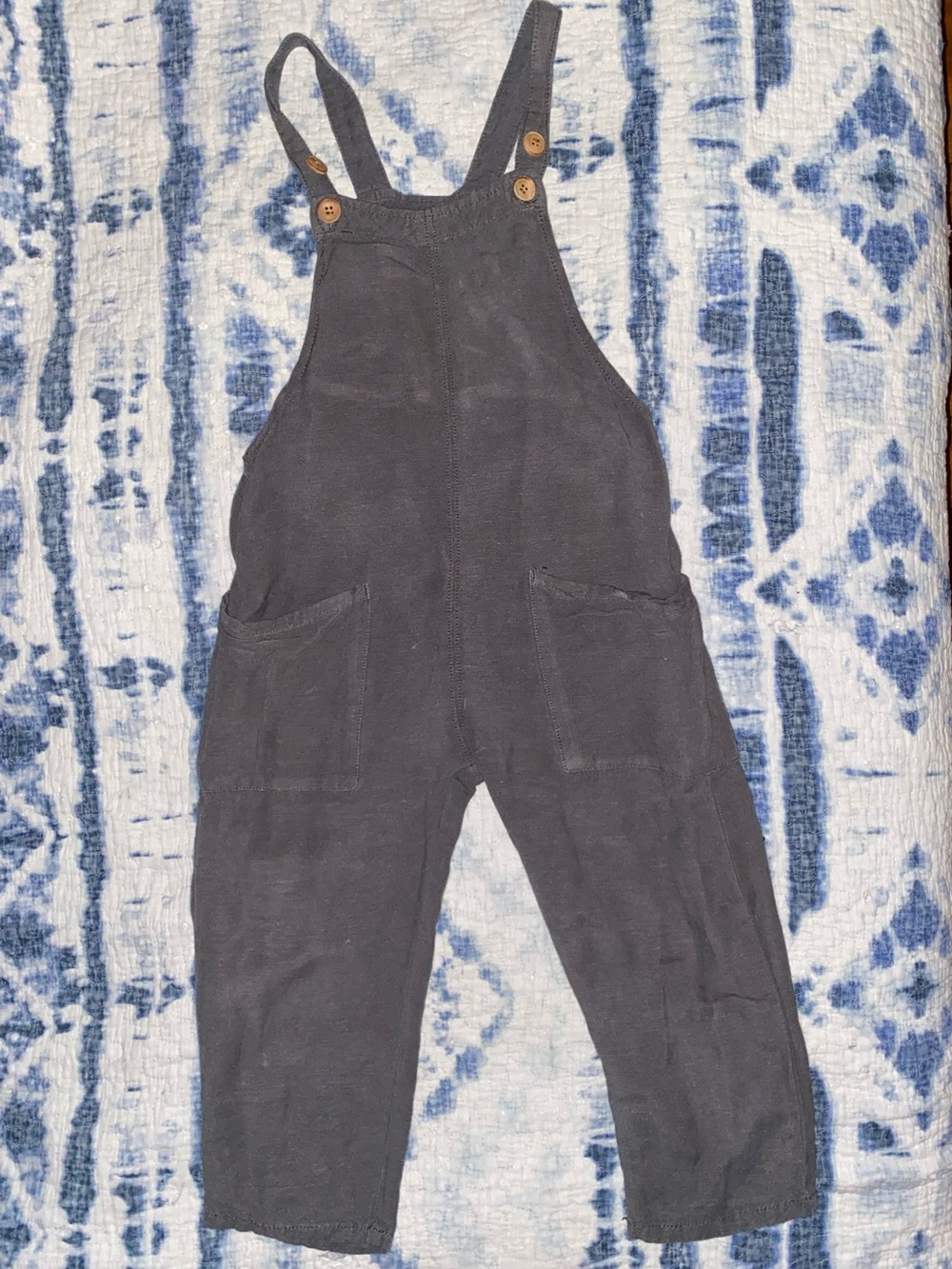Zara kids gray cotton/linen overalls